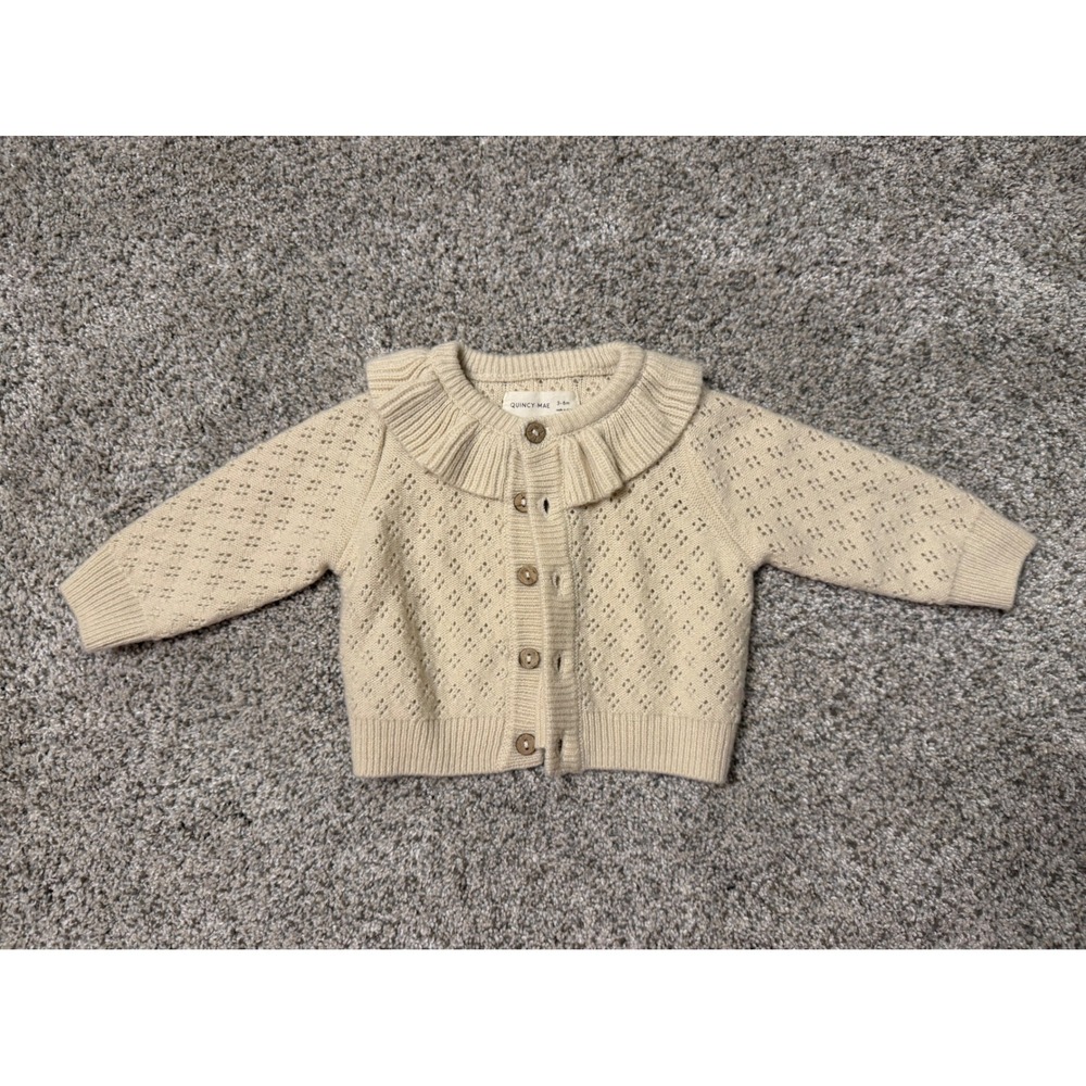 Quincy Mae Ruffle Collars Cream Baby‎ Button Up Cardigan Sweater